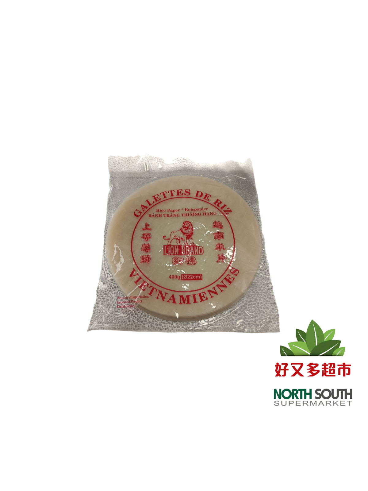 Papel de arroz LION 22cm 50/400g 狮标越南米片22cm 50/400g