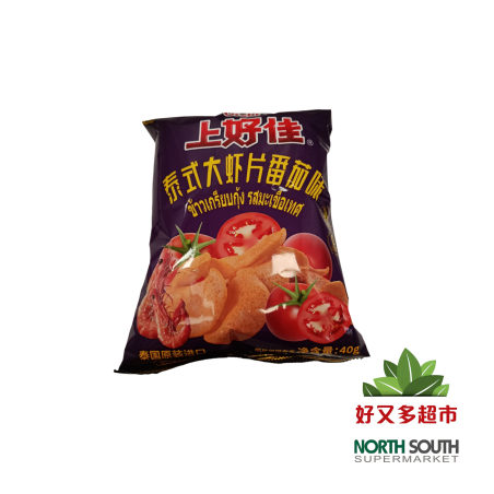 上好佳泰式大虾片番茄味(膨化食品) 40G*24/APERITIVO A BASE DE TRIGO SABOR CAMARÓN TOMATE