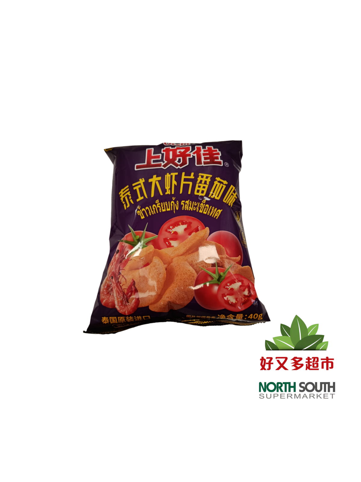 上好佳泰式大虾片番茄味(膨化食品) 40G*24/APERITIVO A BASE DE TRIGO SABOR CAMARÓN TOMATE