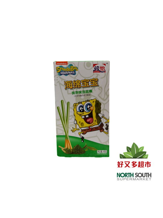 竣怡海绵宝宝抹茶味涂层棒 48G*36/GALLETA CON CHOCOLATE SABOR A MATCHA