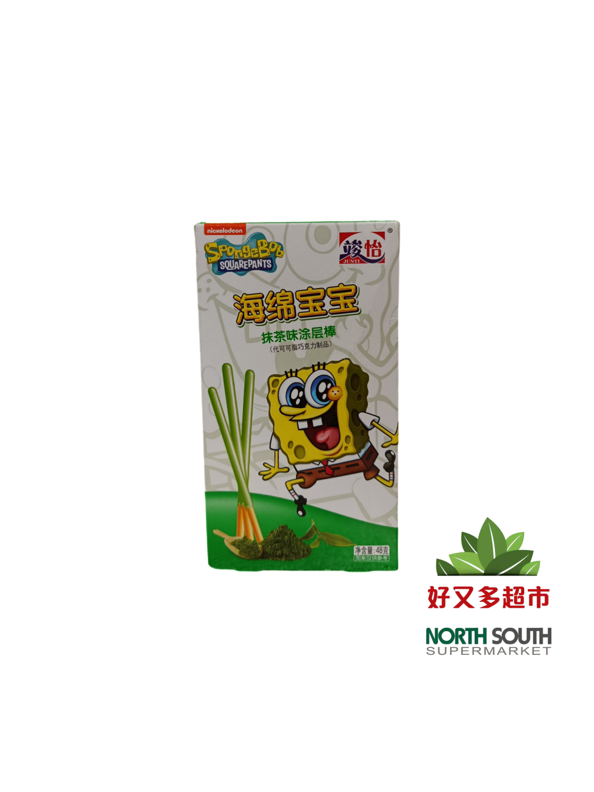 竣怡海绵宝宝抹茶味涂层棒 48G*36/GALLETA CON CHOCOLATE SABOR A MATCHA