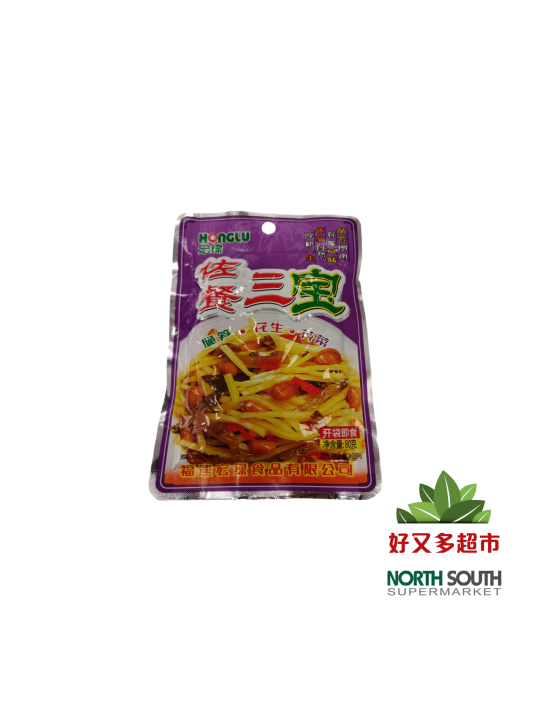 [X02-0052] （宏绿） 佐餐三宝 (HONGLU) BROTES DE BAMBÚ EN CONSERVA CON CACAHUETE Y ACELGA 80G
