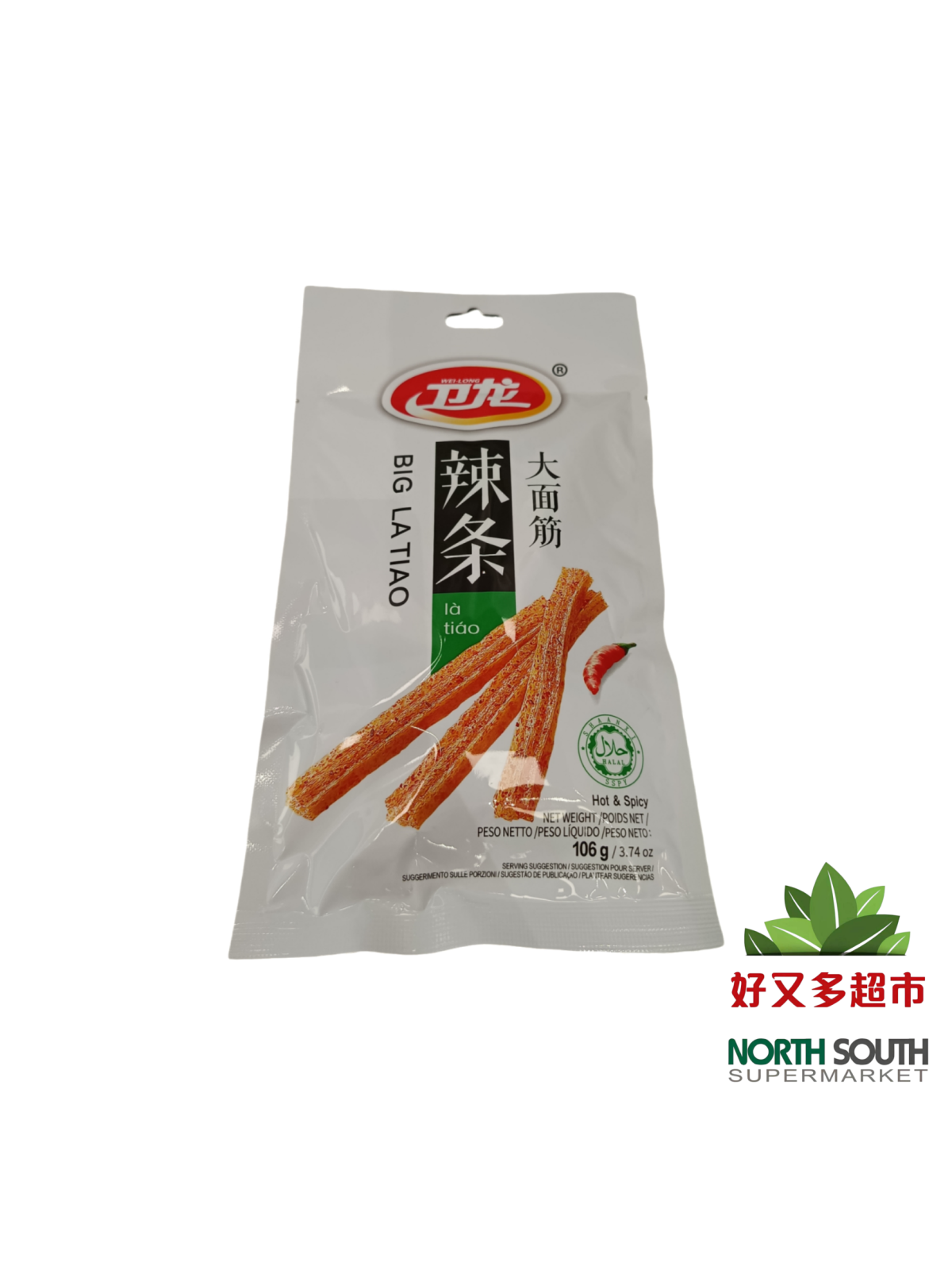 卫龙大面筋106G*10*6/APERITOVO A BASE DE TRIGO SABOR A PICANTE