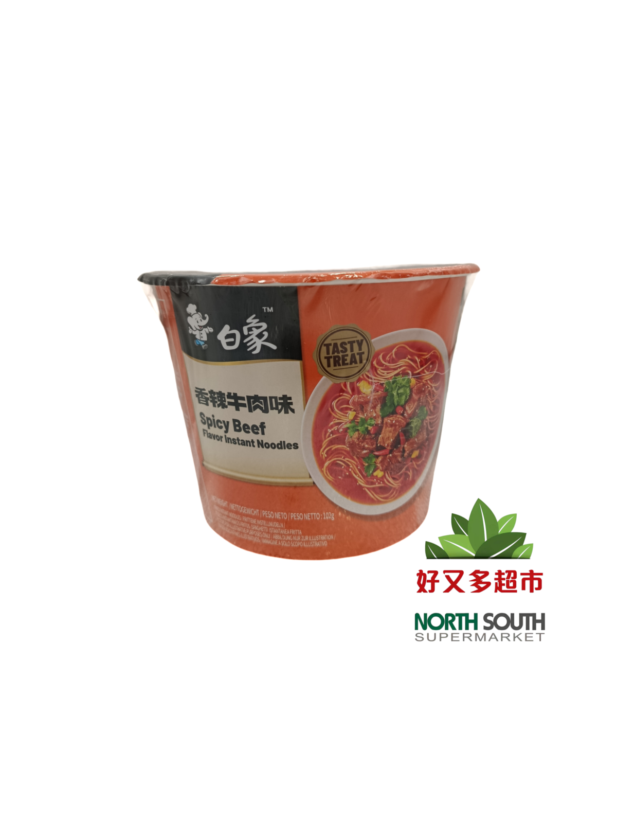 RAMEN INS. PICANTE TASTY TREAT BAIXIANG 白象味鲜美经典香辣牛肉味面*桶 12/102G