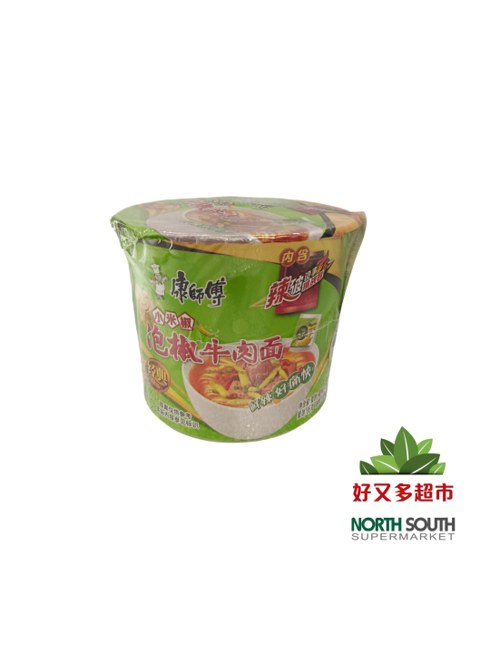 [P04-0279] （康师傅）泡椒牛肉面 桶 (MESTRO KANG) NOODLES SABOR A TERNERA PICANTE EN BOWL 110G